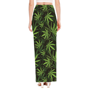 Cannabis Leaves Pattern Print High Slit Maxi Skirt