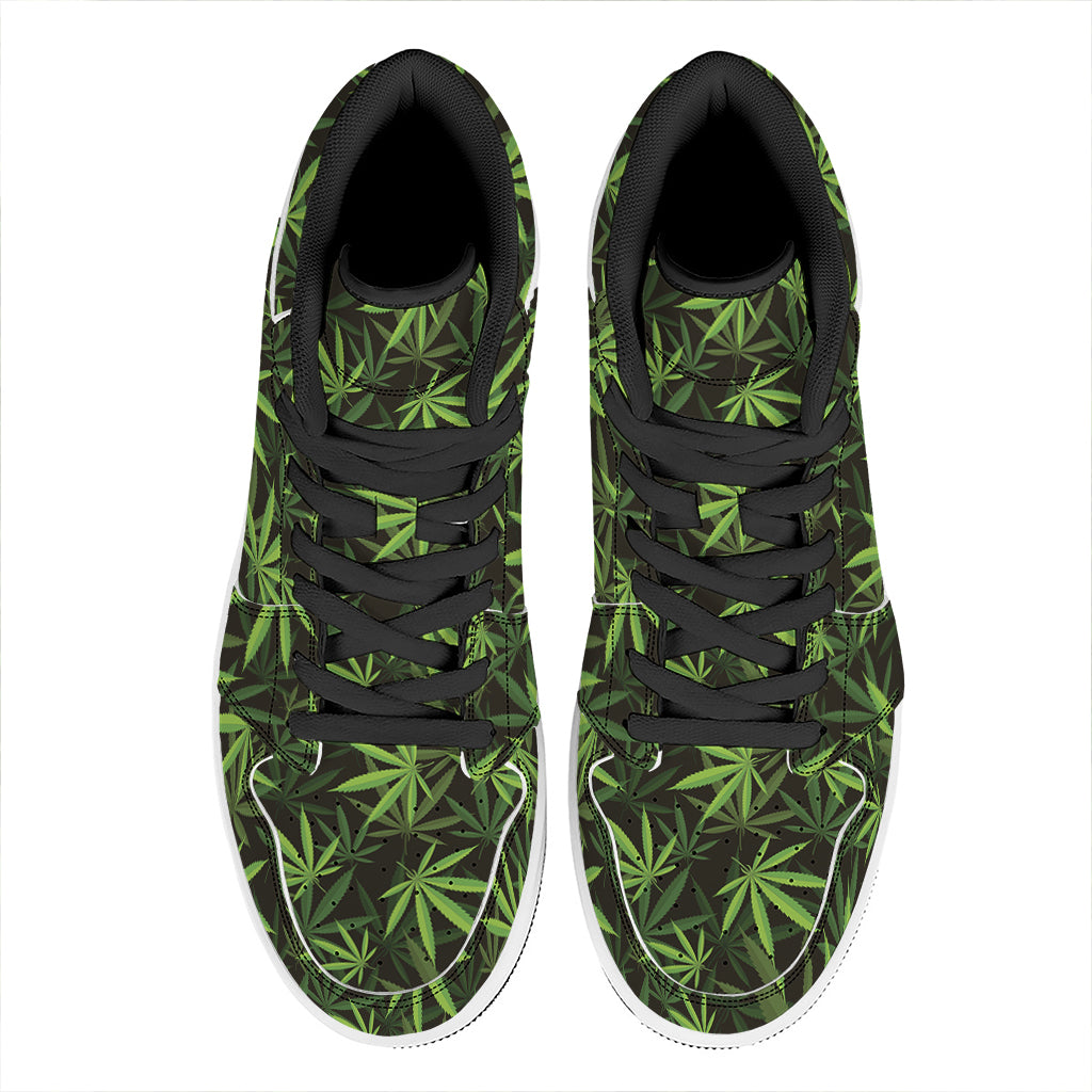 Cannabis Leaves Pattern Print High Top Leather Sneakers