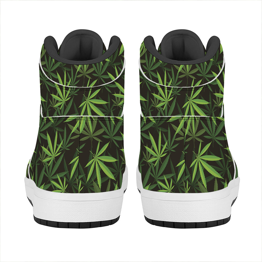Cannabis Leaves Pattern Print High Top Leather Sneakers