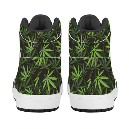Cannabis Leaves Pattern Print High Top Leather Sneakers