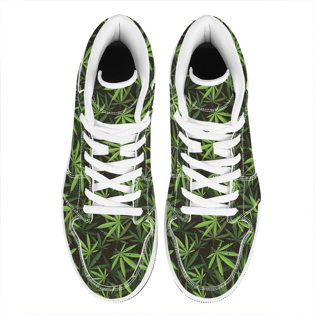 Cannabis Leaves Pattern Print High Top Leather Sneakers