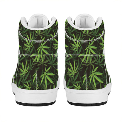 Cannabis Leaves Pattern Print High Top Leather Sneakers
