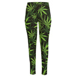 Cannabis Leaves Pattern Print High-Waisted Pocket Leggings