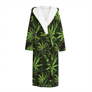 Cannabis Leaves Pattern Print Hooded Bathrobe