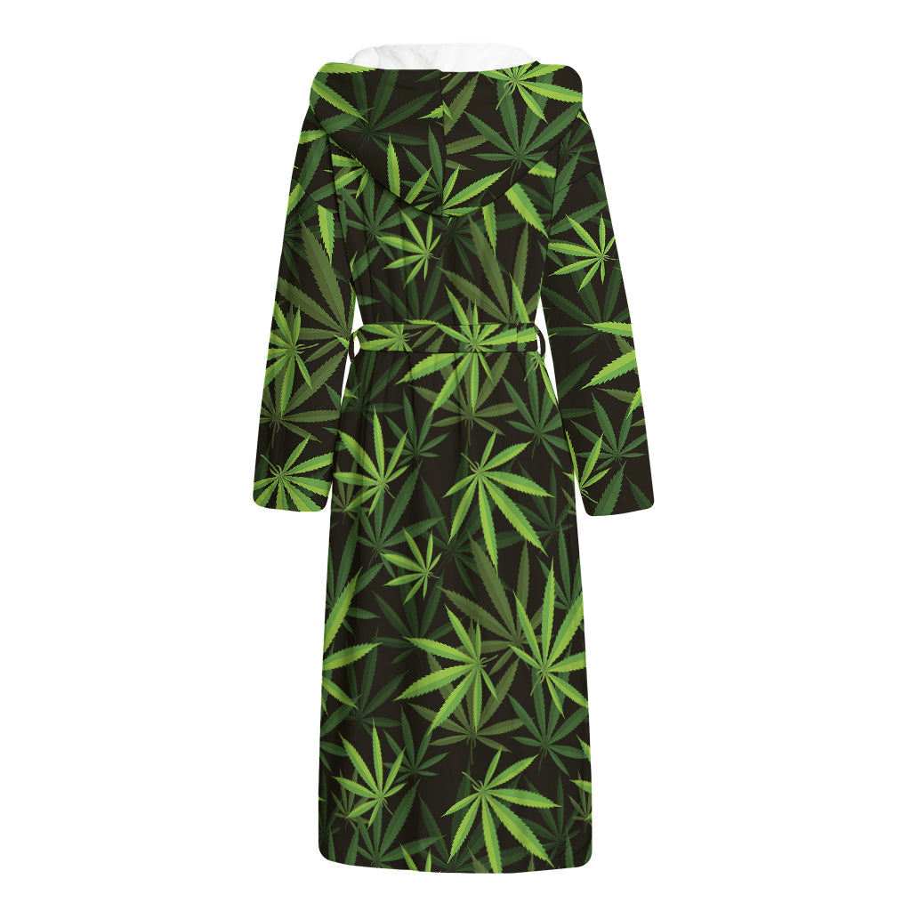 Cannabis Leaves Pattern Print Hooded Bathrobe