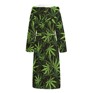 Cannabis Leaves Pattern Print Hooded Bathrobe