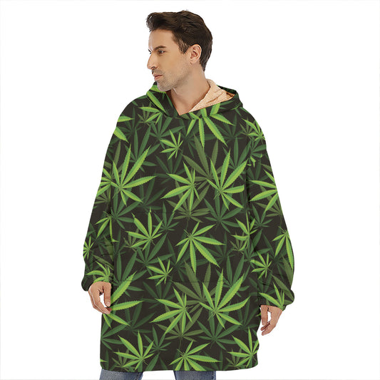 Cannabis Leaves Pattern Print Hoodie Blanket