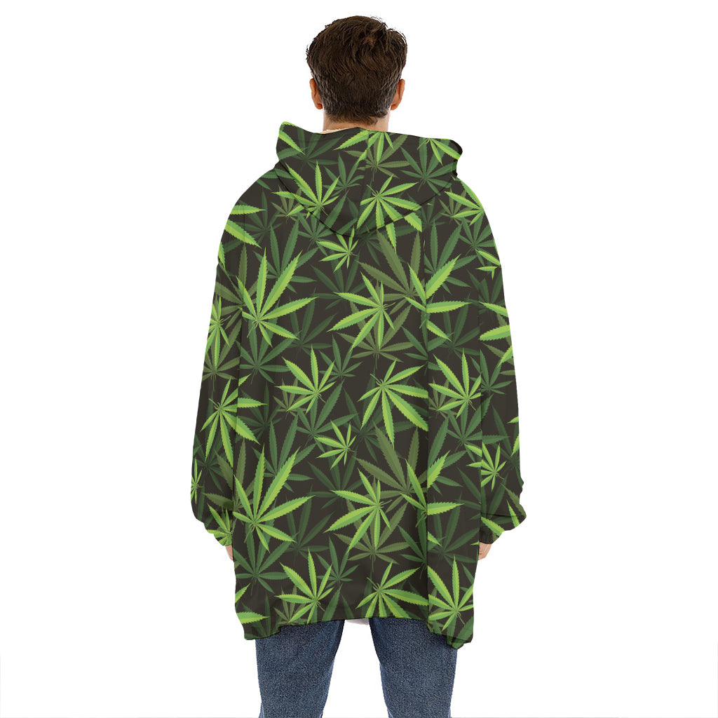 Cannabis Leaves Pattern Print Hoodie Blanket