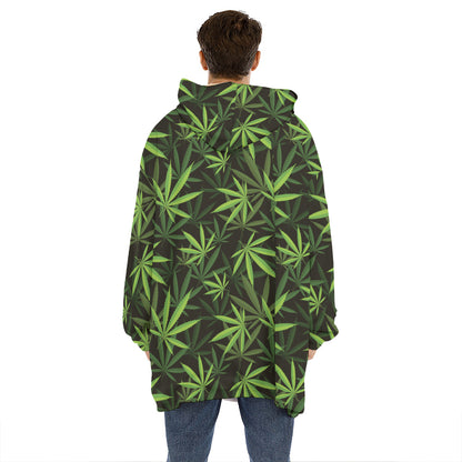Cannabis Leaves Pattern Print Hoodie Blanket