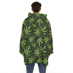 Cannabis Leaves Pattern Print Hoodie Blanket