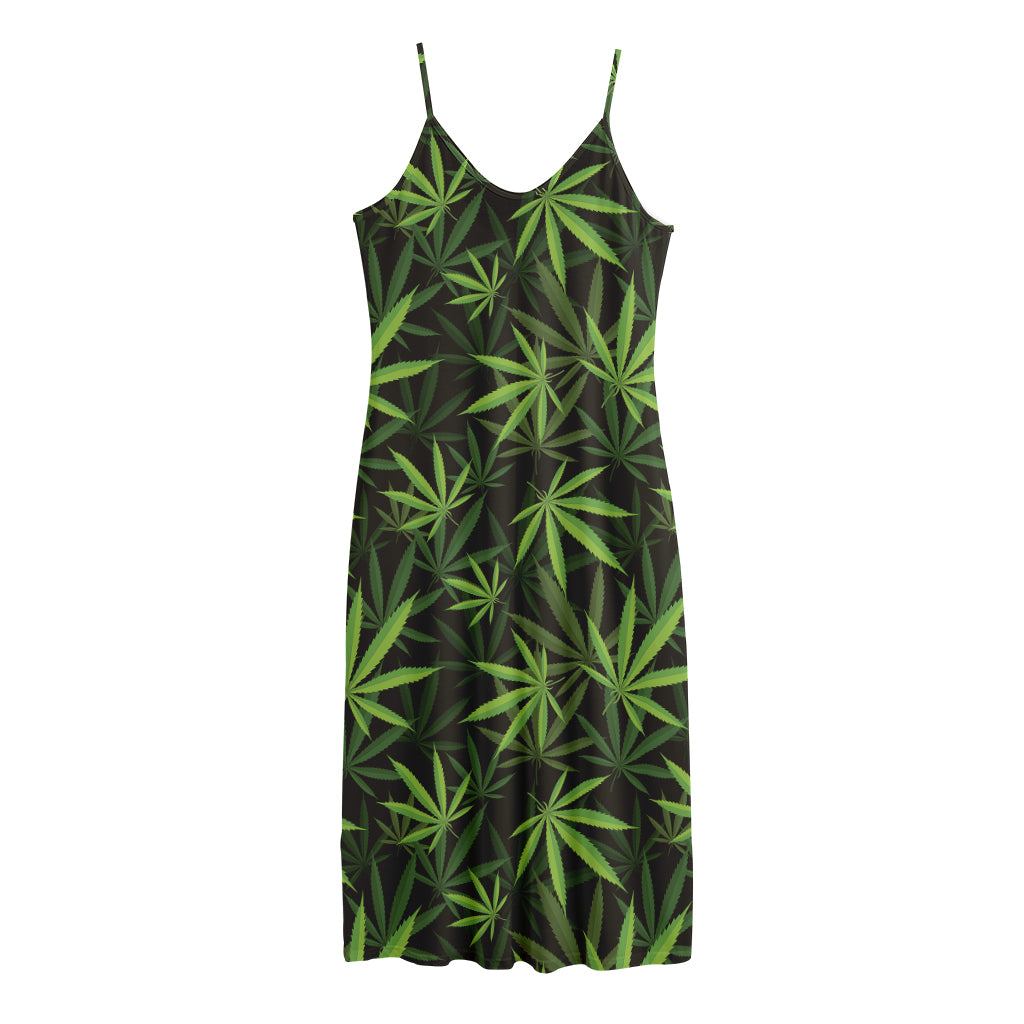 Cannabis Leaves Pattern Print Jersey Midi Cami Dress