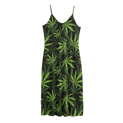 Cannabis Leaves Pattern Print Jersey Midi Cami Dress