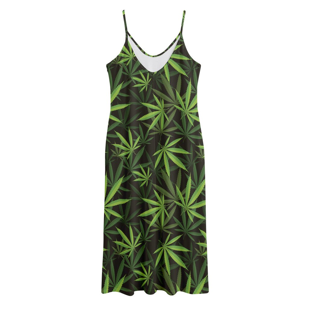 Cannabis Leaves Pattern Print Jersey Midi Cami Dress
