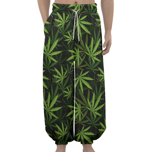 Cannabis Leaves Pattern Print Lantern Pants
