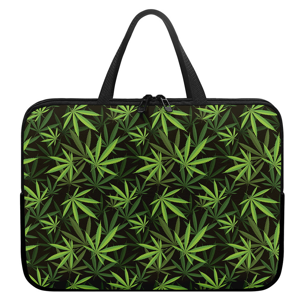 Cannabis Leaves Pattern Print Laptop Sleeve With Handle
