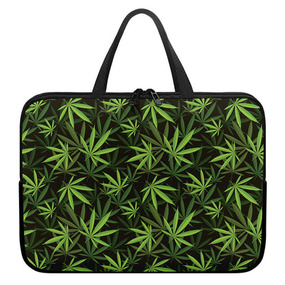 Cannabis Leaves Pattern Print Laptop Sleeve With Handle
