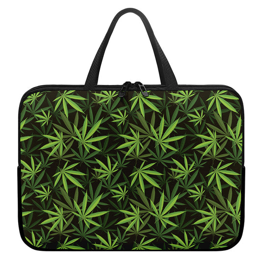 Cannabis Leaves Pattern Print Laptop Sleeve With Handle