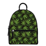 Cannabis Leaves Pattern Print Leather Backpack