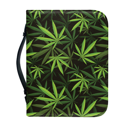 Cannabis Leaves Pattern Print Leather Bible Cover