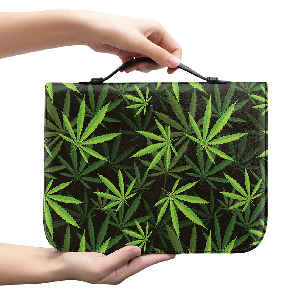 Cannabis Leaves Pattern Print Leather Bible Cover