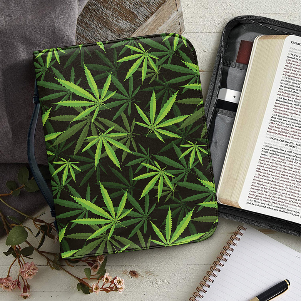 Cannabis Leaves Pattern Print Leather Bible Cover