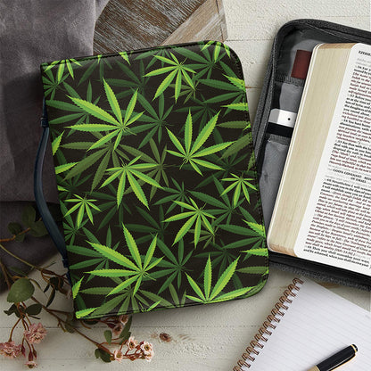 Cannabis Leaves Pattern Print Leather Bible Cover