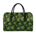 Cannabis Leaves Pattern Print Leather Duffel Bag