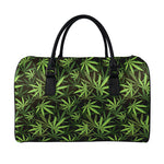 Cannabis Leaves Pattern Print Leather Duffle Bag