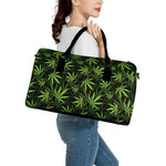 Cannabis Leaves Pattern Print Leather Duffle Bag
