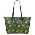 Cannabis Leaves Pattern Print Leather Tote Bag With Zipper