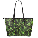 Cannabis Leaves Pattern Print Leather Tote Bag