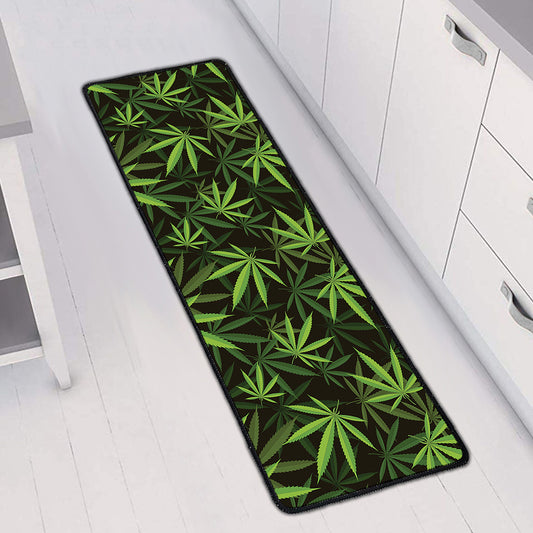 Cannabis Leaves Pattern Print Long Kitchen Mat