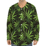 Cannabis Leaves Pattern Print Long Sleeve Baseball Jersey