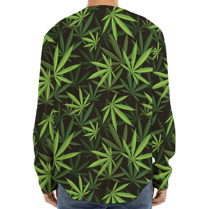 Cannabis Leaves Pattern Print Long Sleeve Baseball Jersey