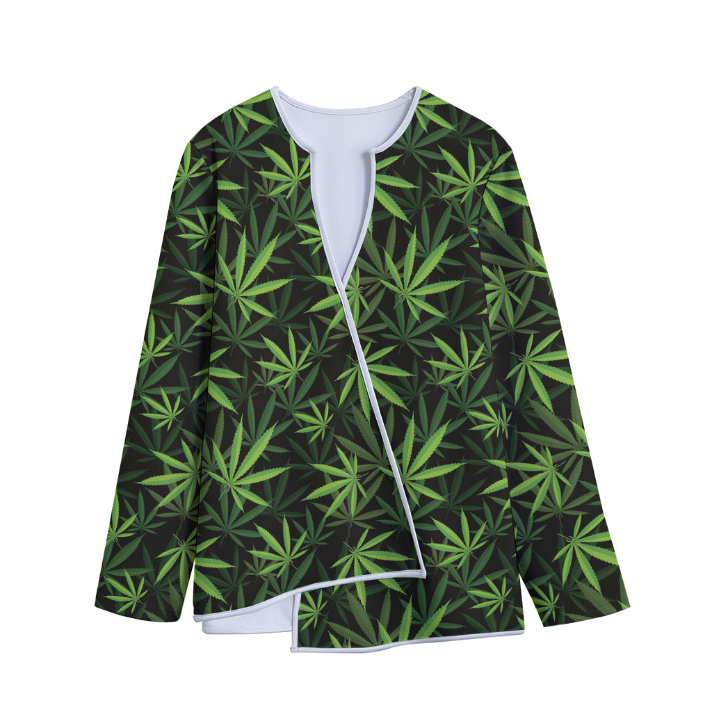 Cannabis Leaves Pattern Print Long Sleeve Short Coat