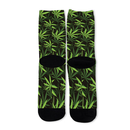 Cannabis Leaves Pattern Print Long Socks