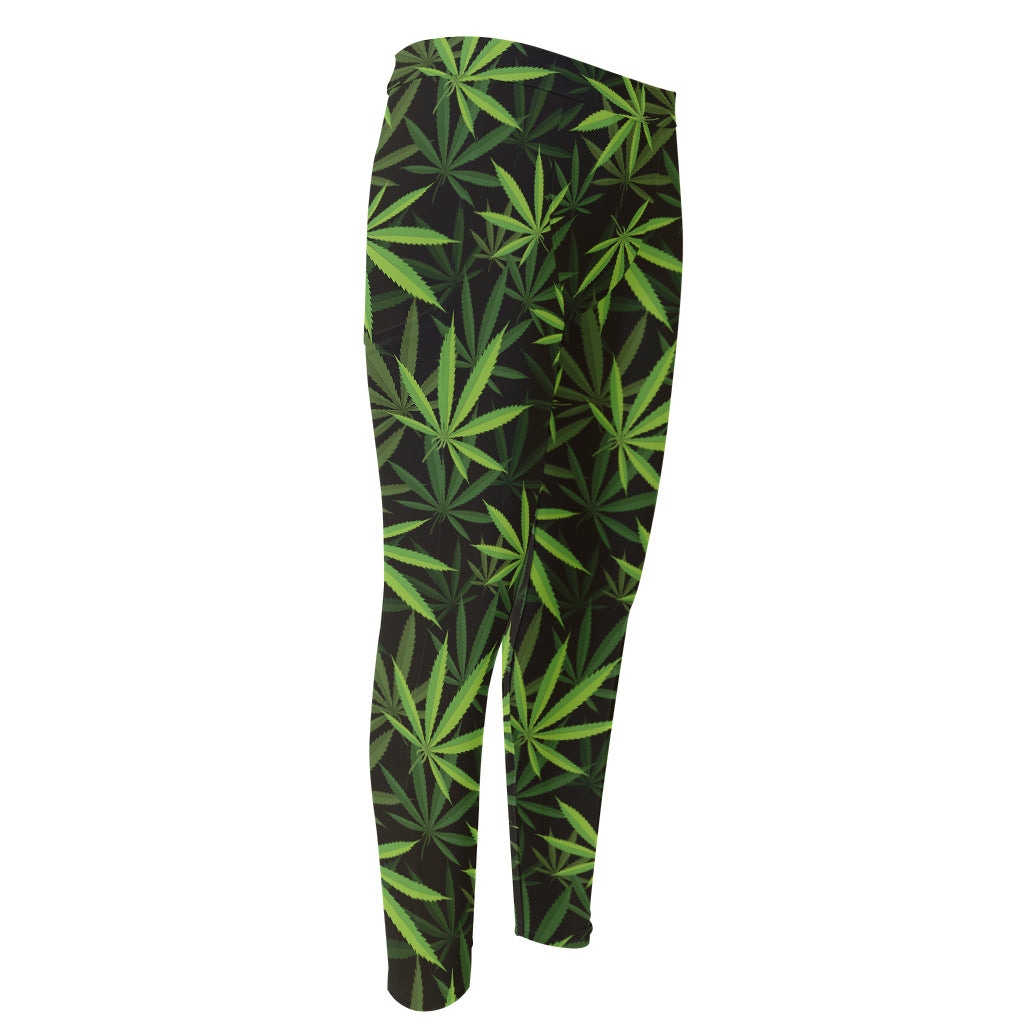 Cannabis Leaves Pattern Print Men's Compression Pants