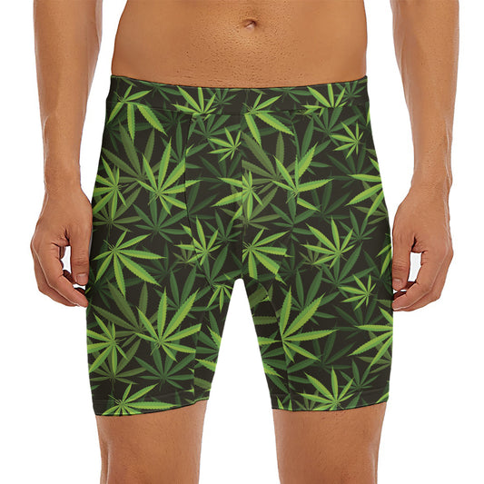 Cannabis Leaves Pattern Print Men's Long Boxer Briefs