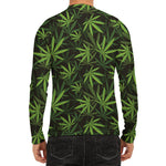 Cannabis Leaves Pattern Print Men's Long Sleeve Rash Guard