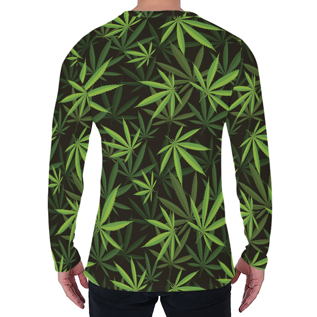 Cannabis Leaves Pattern Print Men's Long Sleeve T-Shirt