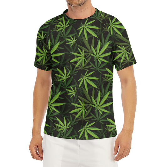 Cannabis Leaves Pattern Print Men's Short Sleeve Rash Guard