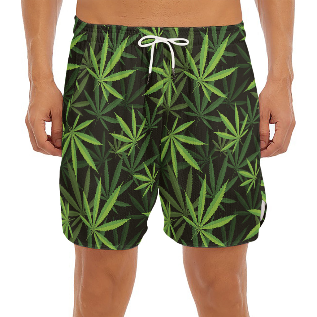 Cannabis Leaves Pattern Print Men's Split Running Shorts