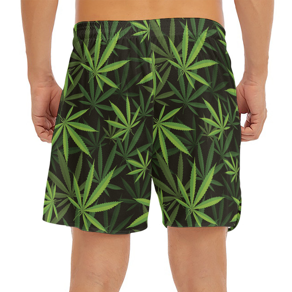 Cannabis Leaves Pattern Print Men's Split Running Shorts