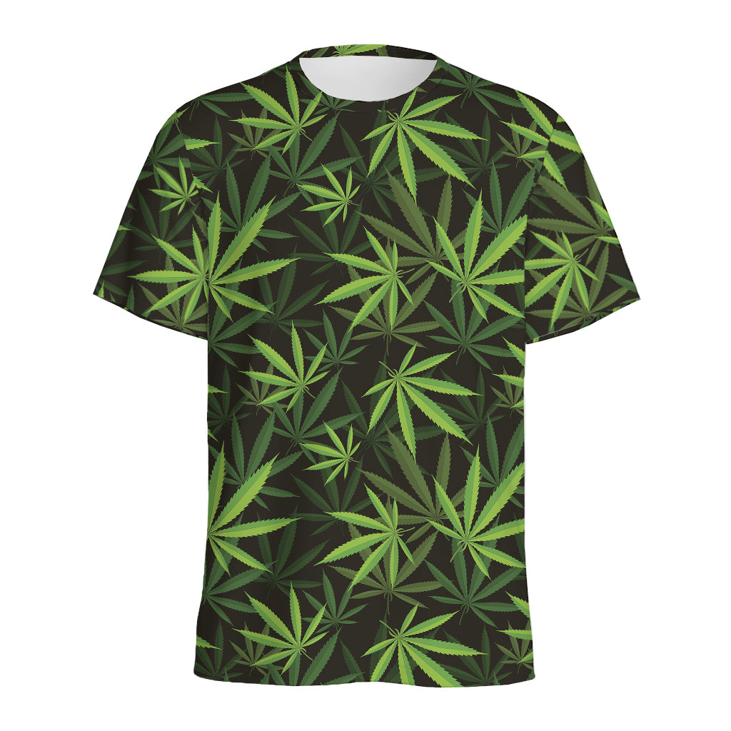 Cannabis Leaves Pattern Print Men's Sports T-Shirt
