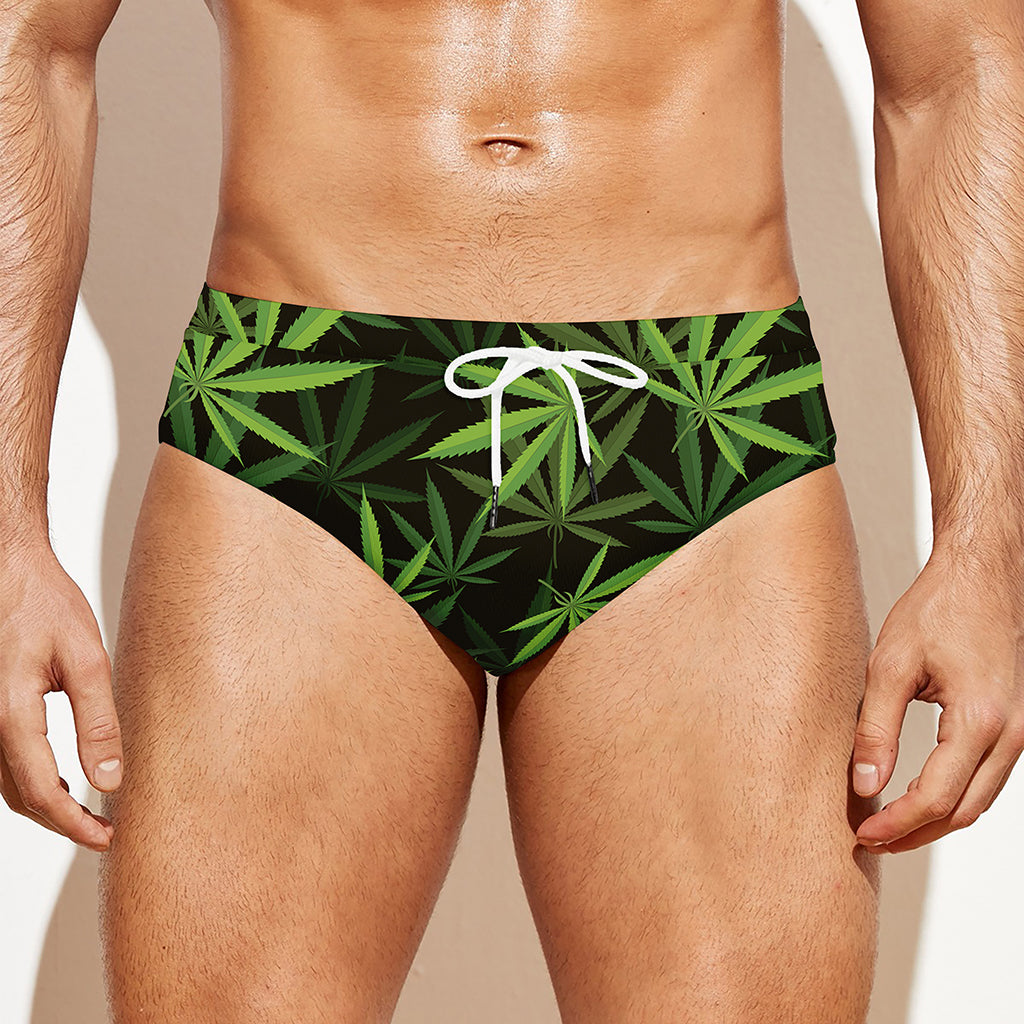 Cannabis Leaves Pattern Print Men's Swim Briefs