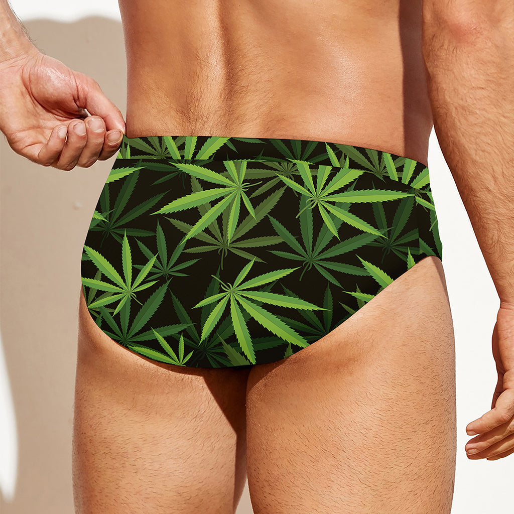 Cannabis Leaves Pattern Print Men's Swim Briefs