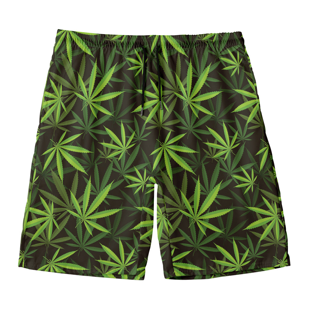 Cannabis Leaves Pattern Print Men's Swim Trunks