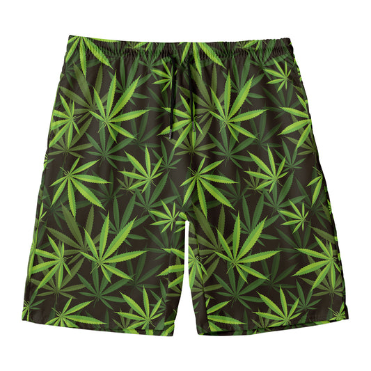 Cannabis Leaves Pattern Print Men's Swim Trunks