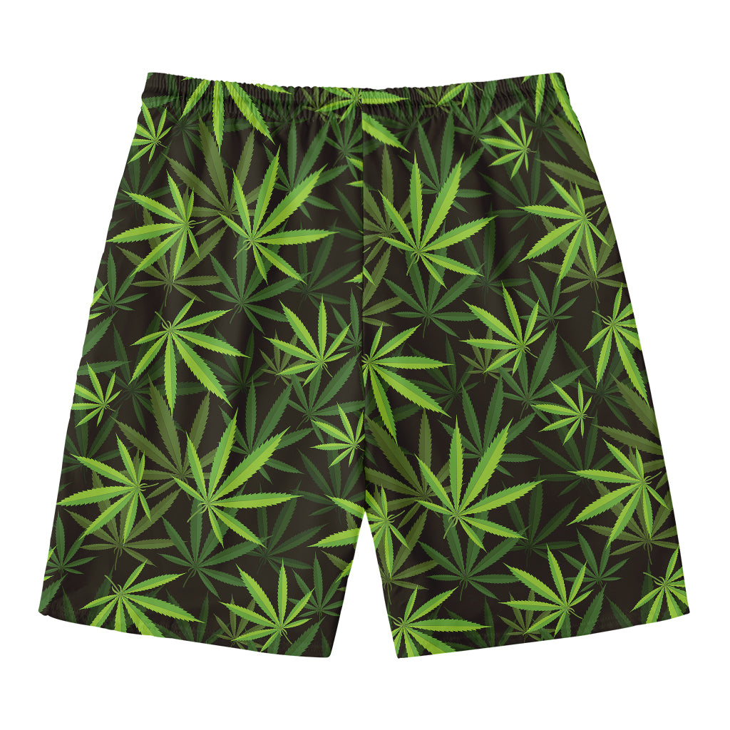 Cannabis Leaves Pattern Print Men's Swim Trunks
