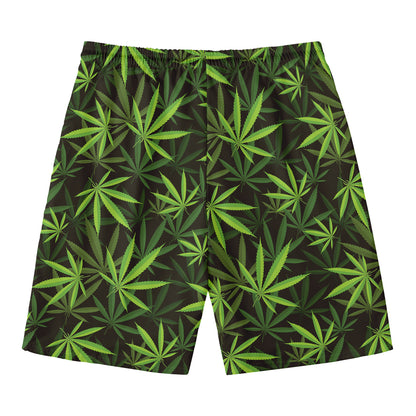 Cannabis Leaves Pattern Print Men's Swim Trunks